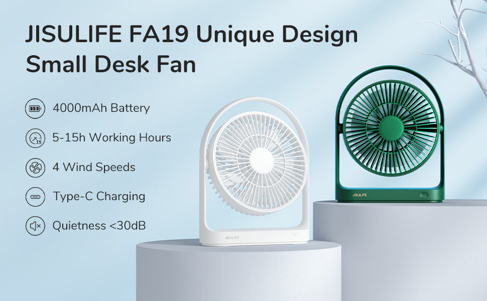 JISULIFE FA19 FA19A USB Portable Rechargeable Fan 4000mAH Battery with Type C Charging Port