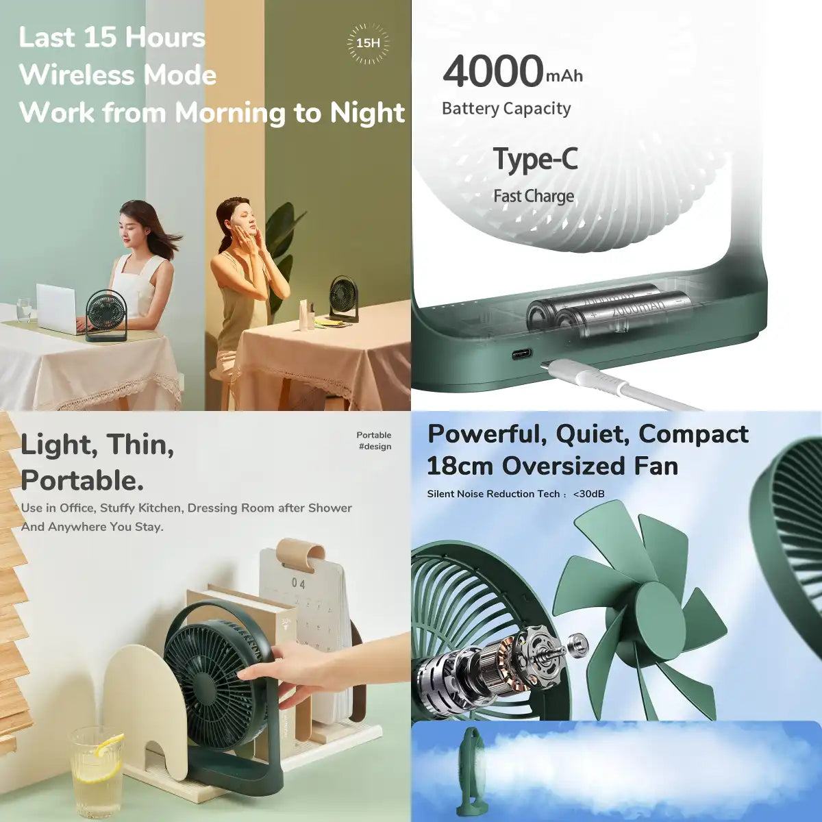 JISULIFE FA19 FA19A USB Portable Rechargeable Fan 4000mAH Battery with Type C Charging Port