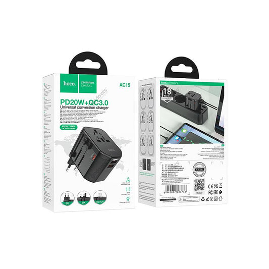 Hoco AC15 3-port PD20W + 2USB Universal Conversion Charger